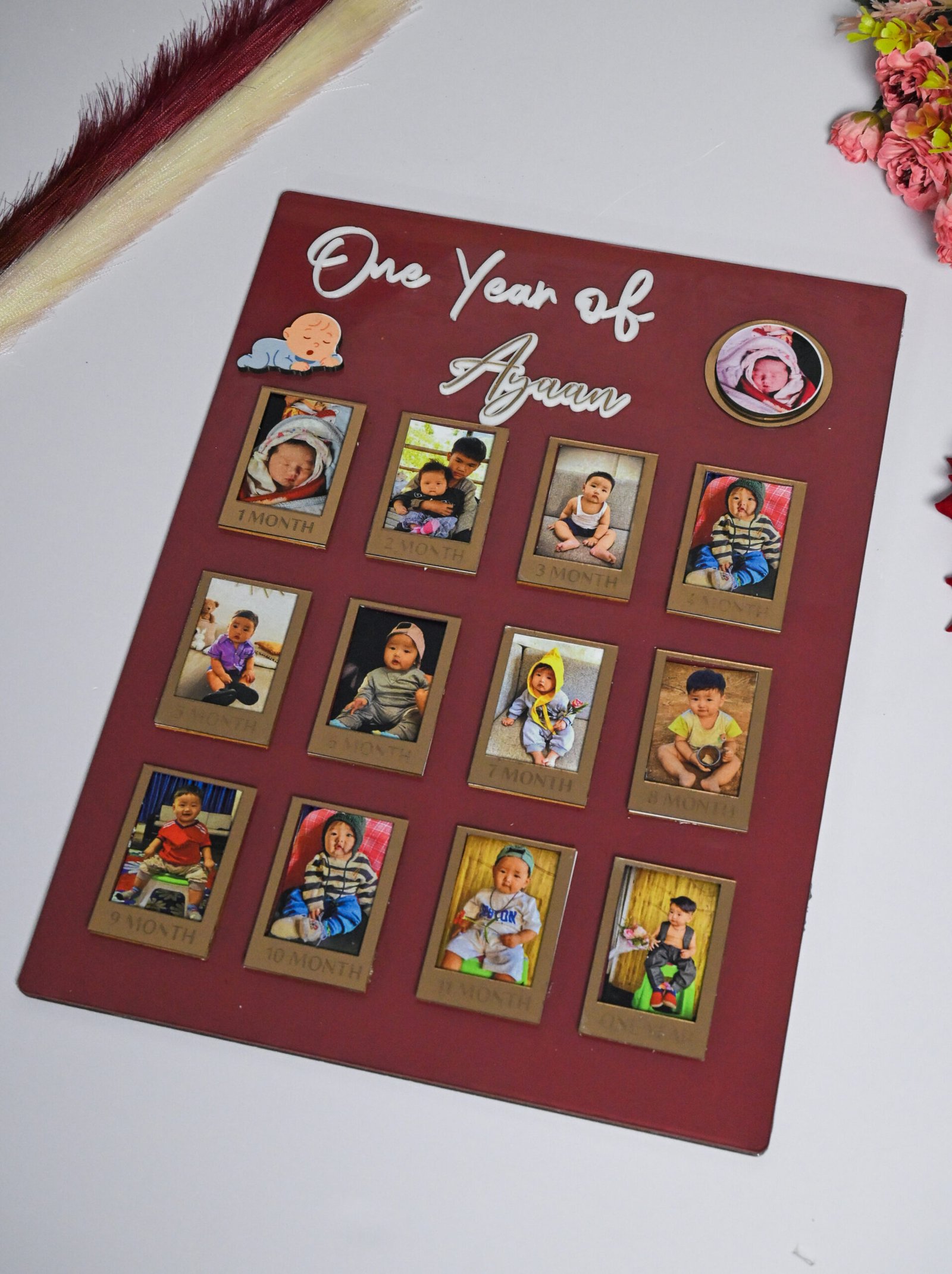 Rectangular Baby Photo Board Ice Blue,Maroon,Beige - Image 4