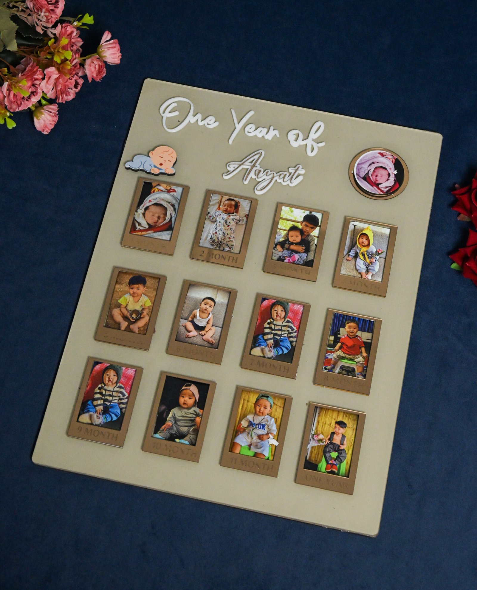 Rectangular Baby Photo Board Ice Blue,Maroon,Beige - Image 6